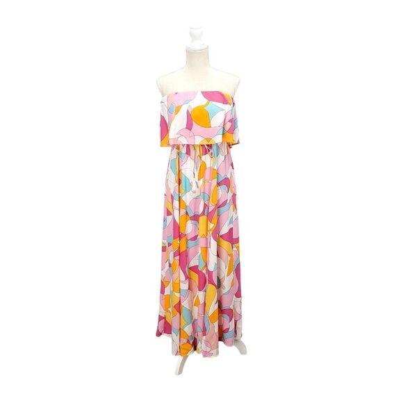 NWT Japna Strapless Beachwear Geometric Barbie Tassel Maxi Dress - Picture 1 of 7